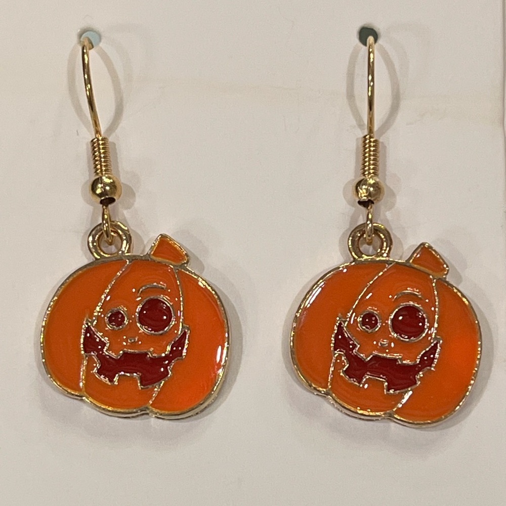 Gold Tone 3 pair Halloween Earrings with Enamel Design - Picture 2 of 7